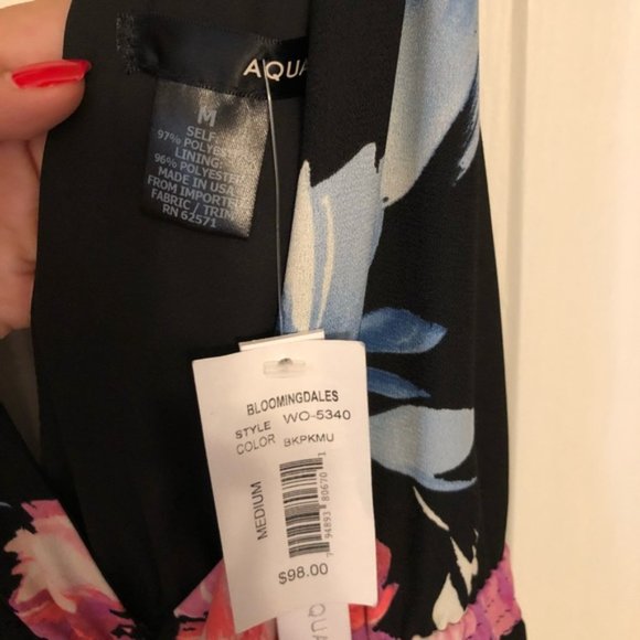 Aqua Black Neon Floral Deep V Sleeveless Wide Leg Jumpsuit - Picture 5 of 6